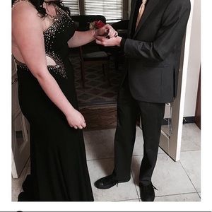 Black and Gold, Open Slit, Sparkly Prom Dress